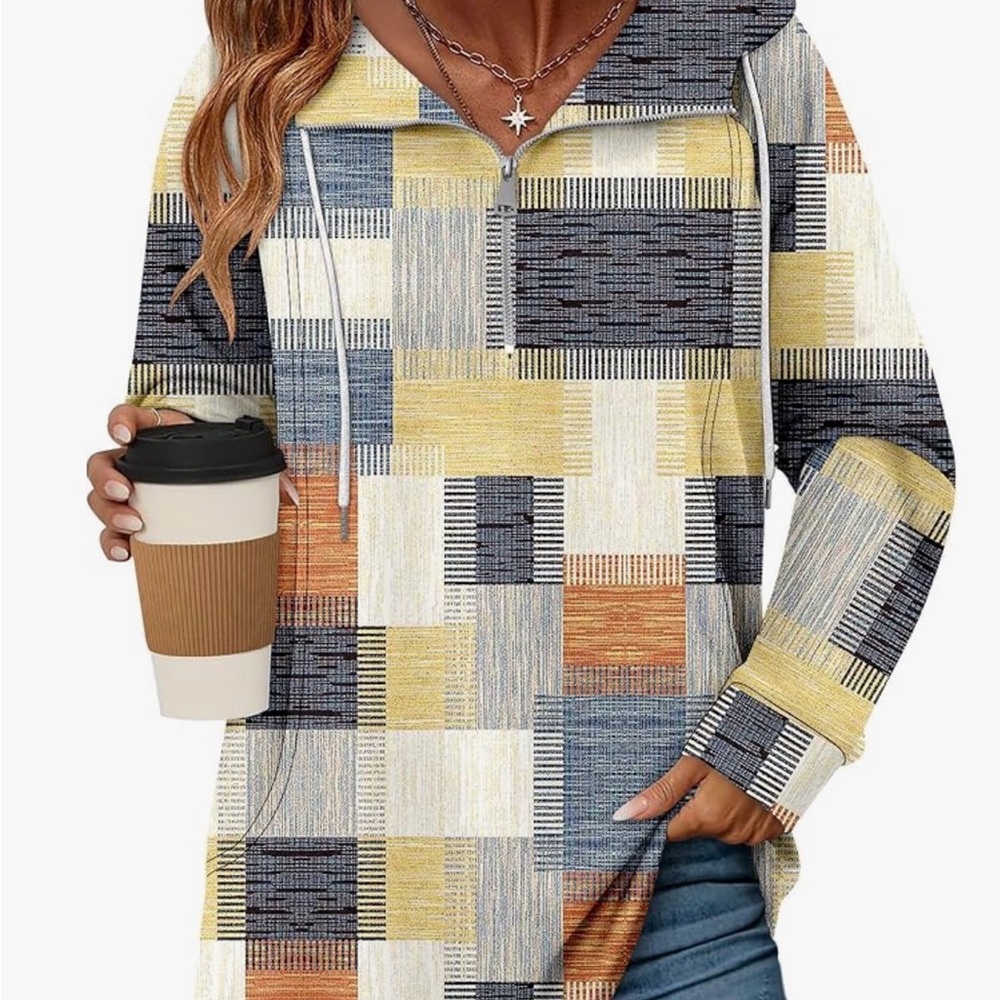 Colorful Patchwork Hoodie, Size Large